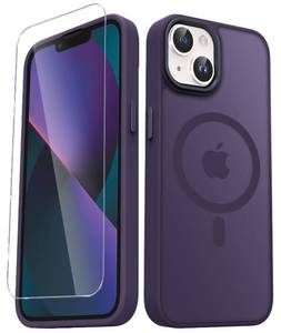 lot 18197 image: YENAPOON for iPhone 15 Case, Matte Magnetic Phone Case with 1 Screen Protector, Support for Magsafe, Translucent Frosted Slim Shockproof Protective Cover for iPhone 15 6.1 inch, Purple - Retail $7