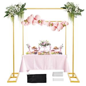 lot 19714 image: WellSign 8.2FT Square Backdrop Stand,Wedding Arch Heavy Duty Adjustable Stand, Change Over The Table Rod Stand with Clamps,Metal Gold Balloon Arch Frame for Parties Decor(Two Person Installation) - Retail $38