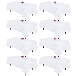 lot 19716 image: 8 Packs White Table Cloth Rectangle 60x126 Inch for 8ft Rectangle Tables, Wrinkle Resistant Polyester Fabric Tablecloth Washable Rectangular Table Covers for Wedding Party Banquet Dining - Retail $48