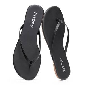 lot 19734 image: FITORY Women��s Flip Flops, Fashion Casual Thong Walking Slide with Vegan Leather, Comfortable Summer Beach Flat Sandals for 2025 Indoor and Outdoor Black Size 10 - Retail $14
