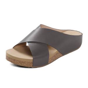 lot 19739 image: DREAM PAIRS Womens Cork Slide Sandals Slip on Open Toe Cute Platform Criss Cross Flat Sandals for Summer,Size 7.5,BrownPU,SDSS2218W - Retail $23