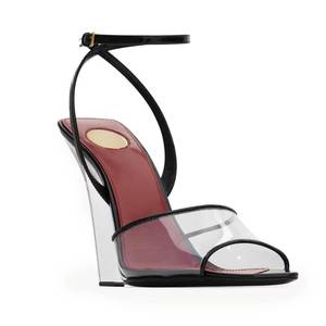 lot 19740 image: CAGLGLZ Wedge Sandals for Women Strappy Wedge Heels Pointed Open Toe Heeled Sandals Buckle Ankle Strap Heels Sexy Wedding Dress Heels Shoes(Clear,8.5) - Retail $57