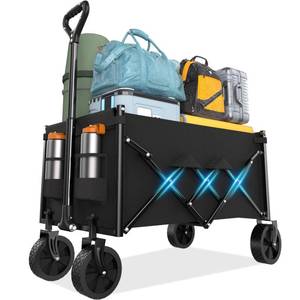 lot 19747 image: Lightweight Folding Wagon, Large Capacity Collapsible Grocery Cart on Big Wheels, Heavy Duty Foldable Shopping Carts, All-Terrain Outdoor Utility Carts for Camping, Sports, Garden, Beach, 3.5 Cu Ft - Retail $37