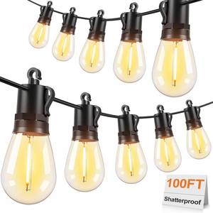 lot 19753 image: Brightever LED Outdoor String Lights 100FT Patio Lights with 302 Shatterproof S14 Dimmable Edison Bulbs, Vintage LED String Lights for Outside, Waterproof Bistro Lights for Party, Birthday, Holiday - Retail $28