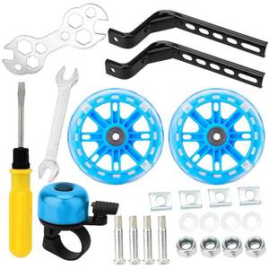 lot 19754 image: Bicycle Training Flash Wheels, Childrens Bike Stabilizers Support Wheels Bike Steel Frame for 12 14 16 18 20 Inch Kids Riding Safety Equipment (1 Pair, Blue) - Retail $13