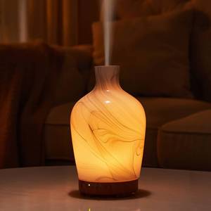 lot 19756 image: Classical Vase Art Glass Aromatherapy Diffuser 160ml ultrasonic Cool Mist Scent Aroma Essential Oil Diffu er Humidifier with Intermittent Mist & LED 7 Colorful Changing Night Light for Bedroom - Retail $27