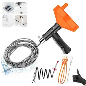 lot 19757 image: Drain Snake Auger 33 Feet, Plumbing Snake Drain Hair Clog Removal Tool, Heavy Duty Toilet Snake Auger, Sink Unclogger Drain Cleaner Tool for Bathroom Kitchen Tub Shower Drain Clog Remover with Gloves - Retail $27