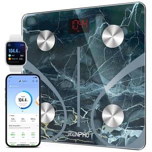 lot 19759 image: RENPHO Smart Scale for Body Weight, Digital Bathroom Scale BMI Weighing Bluetooth Body Fat Scale, Body Composition Monitor Health Analyzer with Smartphone App (Marble, 11280mm) - Retail $32