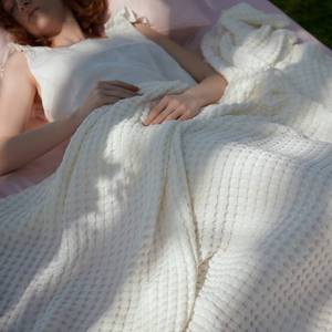 lot 19762 image: Bedsure Cooling Cotton Waffle King Size Blanket - Lightweight Breathable Summer Blanket of Rayon Derived from Bamboo for Hot Sleepers, Luxury Throws for Bed, Couch and Sofa, Ivory, 104x90 Inches - Retail $40
