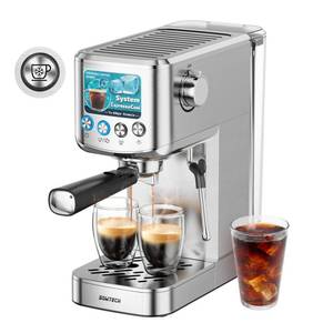 lot 19764 image: SOWTECH Espresso Machine 20 Bar, Compact Espresso Maker with Milk Frother, Stainless Steel Coffee Machine with 42 oz Water Tank for Cappuccino, Latte&Cold Brew, Home&Office, Silver - Retail $100