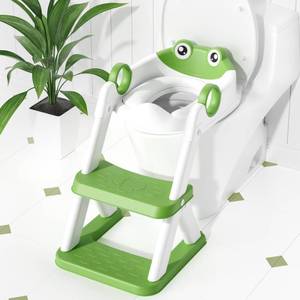 lot 19765 image: COOSEYA Frog Toilet Seat, Potty Training Seat for Toddler, Upgrade Potty Training 2 in 1 Toddler Toilet Seat for Boys Girls,Waterproof Soft Mat Non-Slip Step Stool - Retail $28