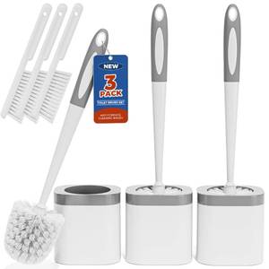 lot 19770 image: Holaloha Toilet Brush, 3 Pack Toilet Brush and Holder Set Bathroom Accessories, Toilet Bowl Brush and Holder with 3 Crevice Brush for Bathroom, Toilet Scrubber Brush (White) - Retail $15