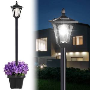 lot 19783 image: Suponar 70 Solar Lamp Post Light, Solar Light Post Outdoor Waterproof with Planter, Pole Lighting Outside for Porch Yard Driveway Garden Patio Decor, Cool White - Retail $50