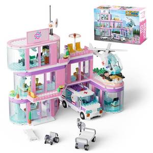 lot 19787 image: QLT QIAOLETONG Friends City Hospital Building Set, Ambulance Truck with Hospital Bed Wheelchair Playset Birthday, Gift for Boys Girls Kids 6 Years Old-Compatible with Lego for Girls Age 8-12 - Retail $30