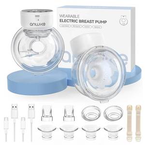 lot 19788 image: ANWIKE Hands Free Breast Pump Ultra-Light 230g, Wearable Breastfeeding Pump Portable for Travel and Work, Low Noise, Ergonomic 135° Flange, 9 Levels 4 Modes with 1921mm Flange Inserts (Black 2 Pack) - Retail $46
