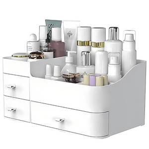 lot 19798 image: Makeup Organizer with Drawers,Large Capacity Bathroom Organizer and Storage,Vanity,Large Bathroom Countertop,Bedroom Storage for Skincare,Cosmetics,Perfume,Brushes,Eyeshadow,Lipstick, Nail Polish - Retail $22