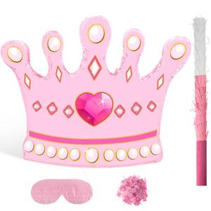 lot 19799 image: Threan Princess Crown Pi�ata Bundle Girl Party Game Set Include Pink Crown Pi�ata Stick Blindfold Mask for Princess Theme Baby Shower Birthday Party Supplies Decoration, 16.1 x 12.6 x 3 Inch DAMAGED  - Retail $25
