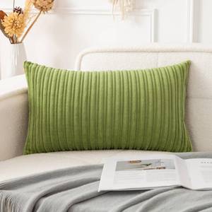 lot 19801 image: UGS UGASA Velvet Soft Solid Decorative Pillow Covers Lumbar Cushion Case for SofaBedroomCar, 1 Piece, 12x20 Inch, Green - Retail $9