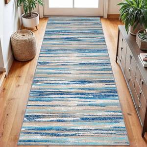 lot 19809 image: Lansny Modern Abstract Runner Rug 2.6x8, Blue Washable Kitchen Runner Non-Slip Soft Hallway Rug Runner Thin Print Faux Wool Carpet for Entryway Bedroom Laundry Room Indoor Home Decor - Retail $50