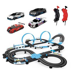 lot 19816 image: AGM MASETCH High Speed Series Tram Dual Track Set, Track with 4 Vehicles Official Licensed Slot car Racing, Comes with 2 Hand Controls and Track Parts and a Lap Counter. - Retail $125