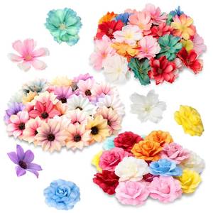 lot 19819 image: Hoteam 100 Pcs 300 Pcs Faux Flower Heads Silk Artificial Plum Blossom Heads DIY Fake Mini Flowers Assorted Silk Decorative Daisy Roses Craft Supplies for Wedding Party Wreath (Bright) - Retail $13