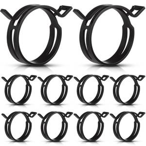 lot 20125 image: Geelin 10 Pieces Constant Tension Band Hose Clamps Black Fuel Line Clips 12mm Width (43.5mm - 53mm) - Retail $24