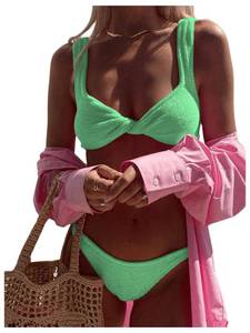 lot 20129 image: SOLY HUX Bikini Sets for Women Twist Front Swimsuit Two Piece Bathing Suits Solid Green Small - Retail $3,298