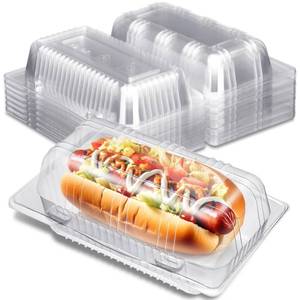 lot 20132 image: Funnymoom 30 Pcs Clear Plastic Hot Dog Tray with Hinged Lid 6.34 x 3.86 x 2.44 Inch Hot Dog Container Disposable Clamshell Take out Containers Cake Slice Containers for Bakery Dessert Salads - Retail $13