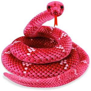 lot 20135 image: MGZTTHW Giant Stuffed Snake, 27 in Lifelike Plush Snake for Kids Birthday Present or Party Prank Prop (Pink) - Retail $10