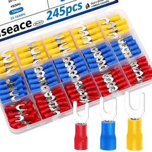 lot 20141 image: smseace 245Pcs #8 Fork Spade Connectors 22-1616-1412-10 AWG Insulated Wire Fork Terminal Connectors U-Type Crimp Terminal Pack in Box - Retail $9