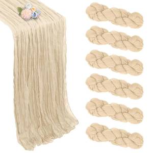 lot 20146 image: 6 Pack Beige Cheesecloth Table Runner 10ft Boho Gauze Fabric Cheese Cloth Table Runner 35 x 120 Inch Rustic Sheer Runner for Romantic Wedding Decor Baby Shower Party Table Centerpiece Decoration - Retail $34