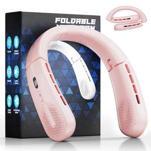 lot 20160 image: ChillGo Portable Neck Fan - 8400 RPM Enlarged Turbo Airflow - 5200mAh Personal Rechargeable Cooling Wearable Fan - Max 16H, 4 Speeds, Foldable, LED Display - Great Gifts for Men Women - 2nd Gen Pink - Retail $29