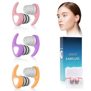 lot 20163 image: Swimming Ear Plugs, 3 Pairs Waterproof Reusable Silicone Swim Ear Plugs for Swimmers Pool Bath Showering Surfing Kayaking (Adults & Teens 14) - Retail $7