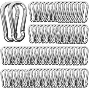 lot 20164 image: 120PCS M4 Spring Snap Hook Carabiner Clips, Heavy Duty Galvanized Steel, 1.57 Inch Mini Quick Links for Camping, Hiking, Fishing, Traveling, Swing Sets, and Outdoor Activities - Retail $24