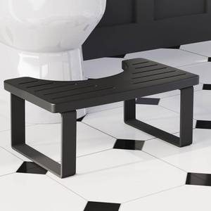lot 20174 image: Squatting Potty for Adults, 7in Wooden Poop Stool Adult, Matte Black Bamboo Toilet Stool Squat, Wood Pooping Stool for Bathroom, Toilet Foot Step for Kids with Non-Slip Mat - Retail $17