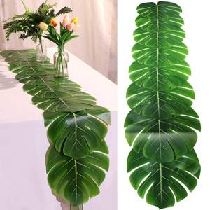 lot 20181 image: 2 Pcs Artificial Palm Leaves Table Runners 72 Inch Long Tropical Palm Leaves Table Runner Faux Leaf Cloth for Wedding Hawaiian Luau Theme Party Supply Summer Decoration (Palm Leaf) - Retail $17