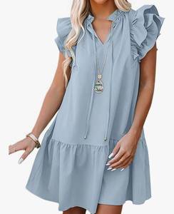 lot 20182 image: Dokotoo Womens Summer Dresses 2025 V-Neck Drawstring Ruffle Cap Short Sleeve Side Pockets Mini Dress Sundress Large  - Retail $0