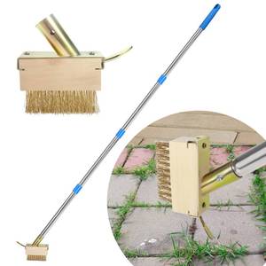 lot 20185 image: Crack Weeder, Moss Remover Tool, Manual Crevice Weeding Tool, Weed Puller Grout Brush with 67-inch Long Handle for Deck, Paver, Patio, Walkway, Driveway - 2 Weed Brush Heads - Retail $17