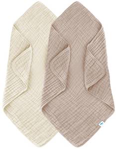 lot 20186 image: SWEET DOLPHIN Muslin Baby Bath Towels Blanket - 2 Pack 100% Cotton Towel for Babies, Infants, Toddlers - 40x40Inch - Highly Absorbent, Ivory and Brown - Retail $27
