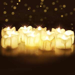 lot 20407 image: Homemory 12Pcs Timer Tea Lights, Flameless Flickering Auto Tea Lights Battery Operated, Auto-On 6 Hours and Off 18 Hours Everyday, Batteries Included, Long-Lasting, White Base, No Remote - Retail $13