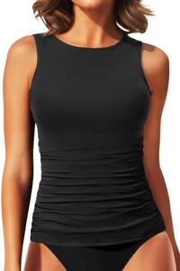 lot 20409 image: Daci Black Tankini Tops for Women High Neck Swim Top Tummy Control Bathing Suit Top Modest Swim Tank Top No Bottom XXS - Retail $28
