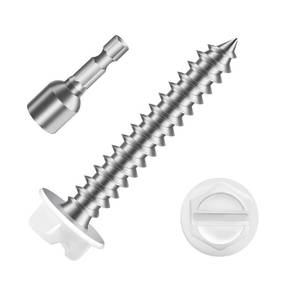 lot 20410 image: MewuDecor #8 x 1 White Painted Hex Washer Head Self Tapping Screws, Self Piercing Gutter Screws, Socket Bit Included, 100 PCS - Retail $11