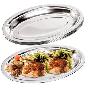 lot 20420 image: Suwimut 6 Pack Stainless Steel Oval Platter, Heavy Duty Mirror Polish Large Sizzling Platter Serving Tray Fish Plate for Steaming Fish Dessert Meat Sushi, 14-Inch by 8.7-Inch, Silver - Retail $22