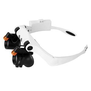 lot 20429 image: Headband Magnifier with LED Lights, 21 Interchangeable Lenses for Watch Repair, Jewelry Work, 6X 7X 10X Magnification - Retail $21