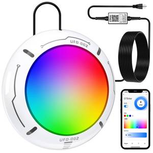 lot 20433 image: LED Pool Lights for Above Ground Pool with APP Control 20W RGB Pool Light with Suction Cups and Built-in Magnets IP68 12V Underwater Pool Light for Above ground Inground Pools Waterproof 28FT Cord - Retail $60