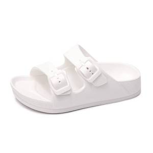lot 20434 image: FUNKYMONKEY Unisex-Child Slides Double Buckle Adjustable EVA Flat Sandals for Boys Girls (1 Little Kid, White) - Retail $17