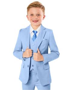lot 20437 image: Boy Suit for Kids Blue Slim Fit Wedding Easter Suits Size 7 Formal Dress Tuxedo Ring Bearer Outfits Boys Casual Clothes - Retail $63