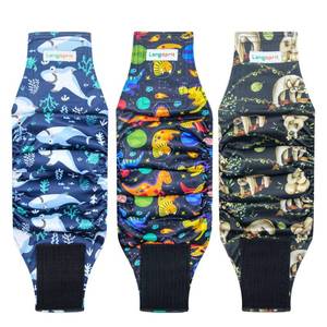lot 20439 image: Langsprit Male Belly Bands for Dogs (Pack of 3) - Dog Diapers Male - High Absorbing Dog Wraps Washable - Reusable Small Doggy Doggie Puppy Dog Diapers (Sloth,Whale,Dinosaur, Small) - Retail $9