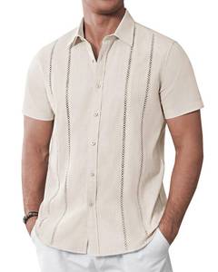 lot 20443 image: Alimens & Gentle Mens Cuban Guayabera Shirts Cotton Linen Short Sleeve Button Down Shirts Casual Summer Beach Camp Shirt Creamy White 4XL - Retail $20