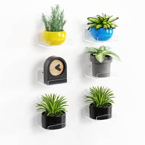 lot 20453 image: upsimples 6 Pack Acrylic Small Shelves, Floating Wall Shelves for Small Space, Display Shelf Organizer for Plants, Speaker, Toys, 4 x 4, Clear - Retail $32